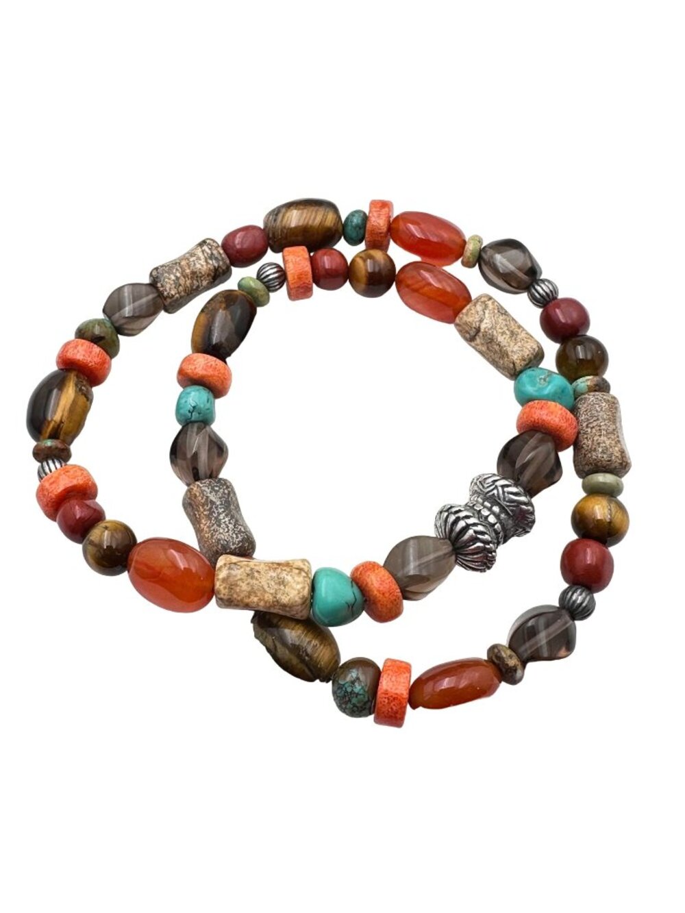 Carolyn Pollack Gemstone Necklace Red Blue Brown Jasper Sterling Silver
